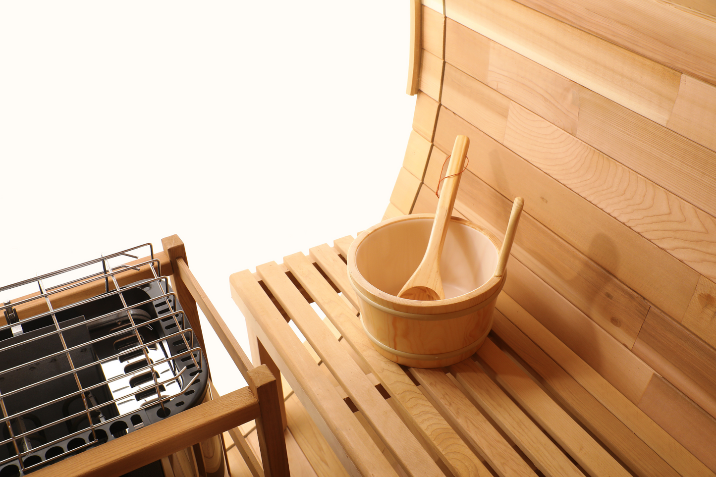 Blisspod, Prague, Canadian Red Cedar Outdoor Steam Barrel Sauna, 2-4 / 4-6 persons with Full Glass Back & 2 front Porch seats